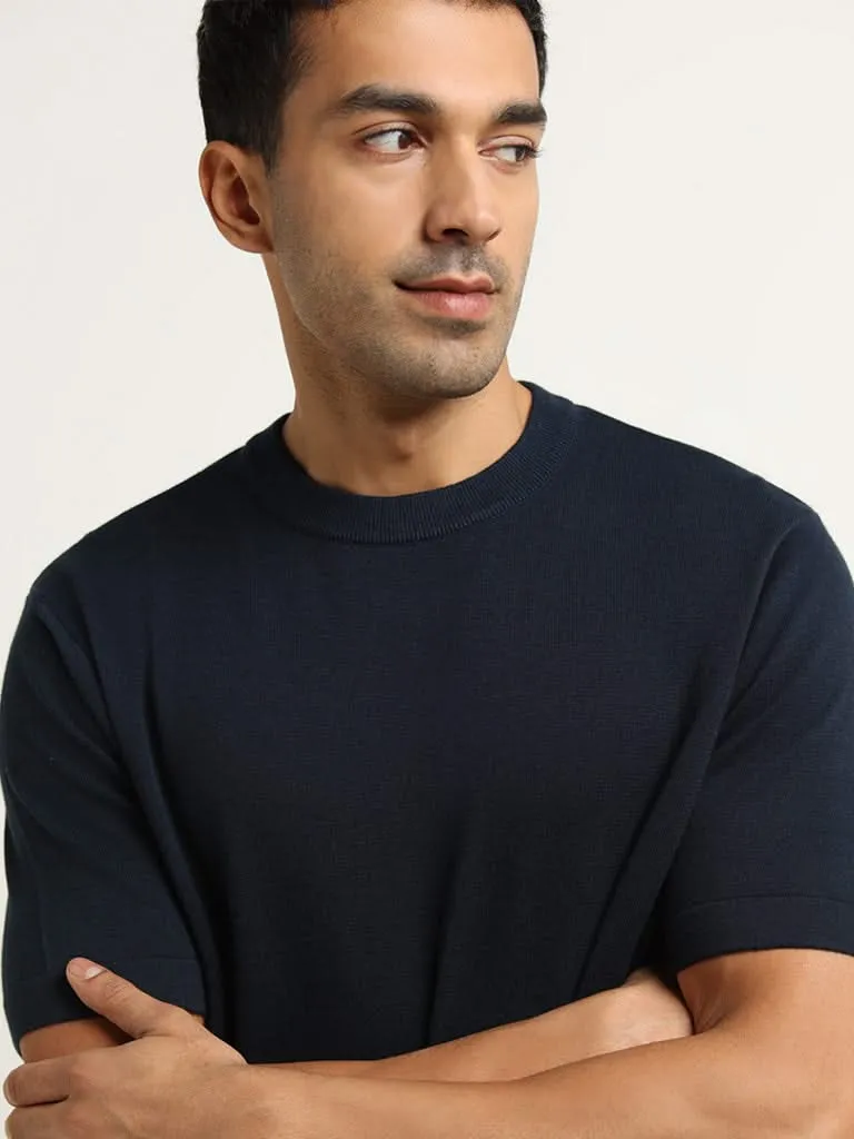 Ascot Navy Cotton Relaxed Fit T-Shirt