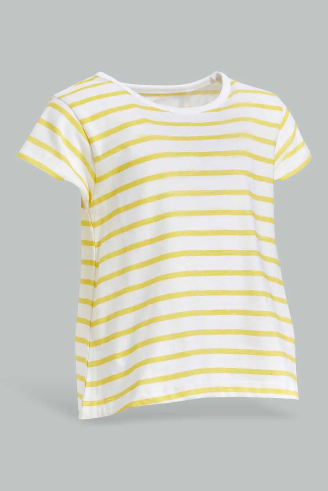 Baby Girls White And Yellow Striped T-Shirt