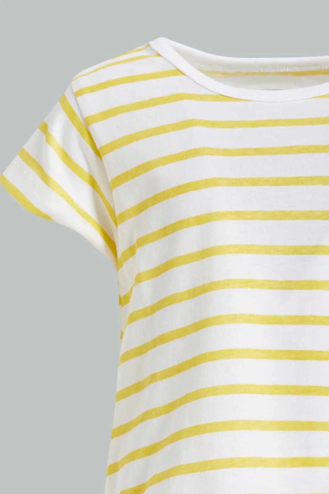 Baby Girls White And Yellow Striped T-Shirt