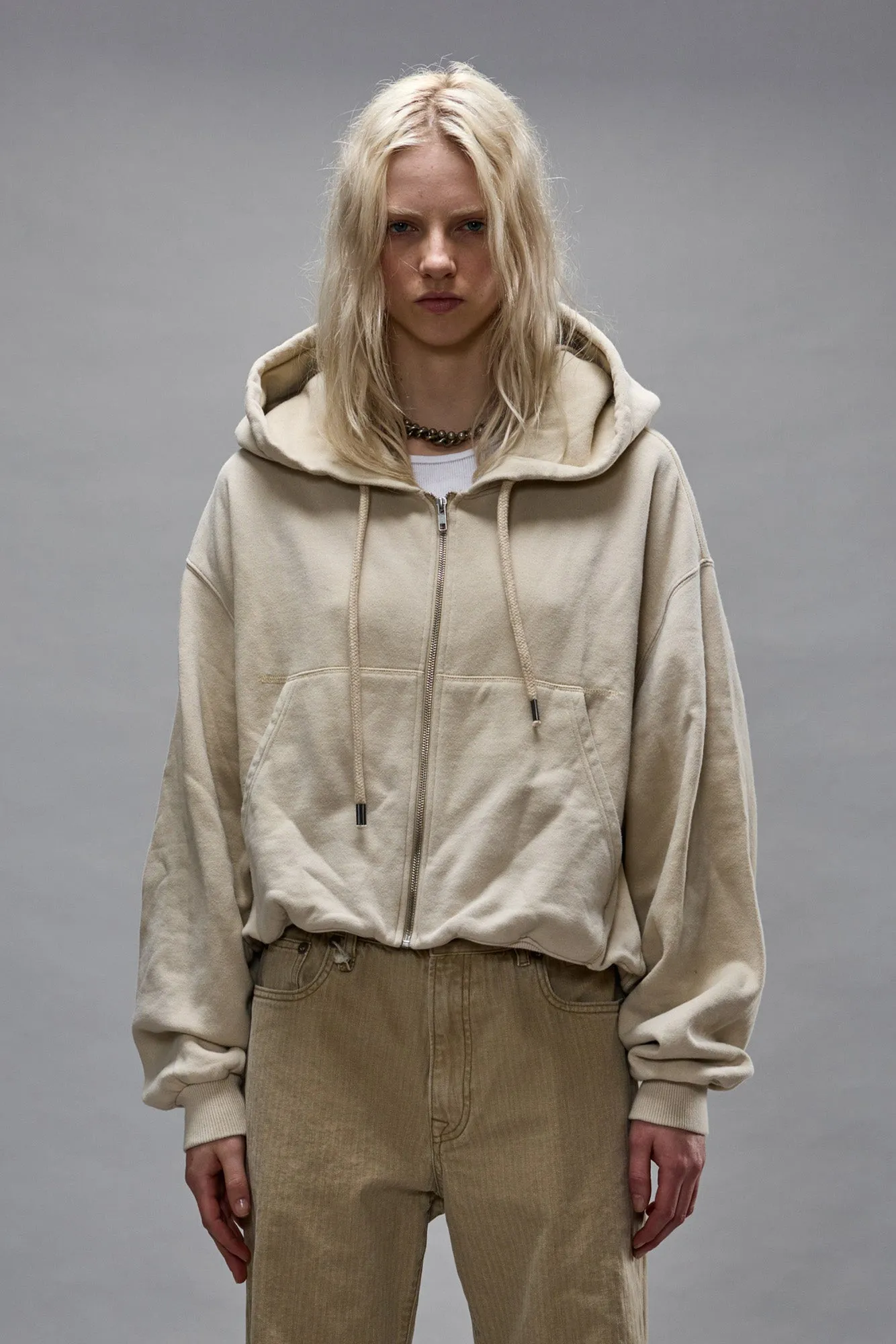 BALLOON ZIP-UP HOODIE - STONE