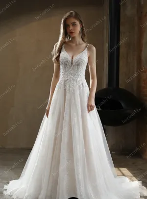 Beaded A-Line Wedding Dress with Spaghetti Straps