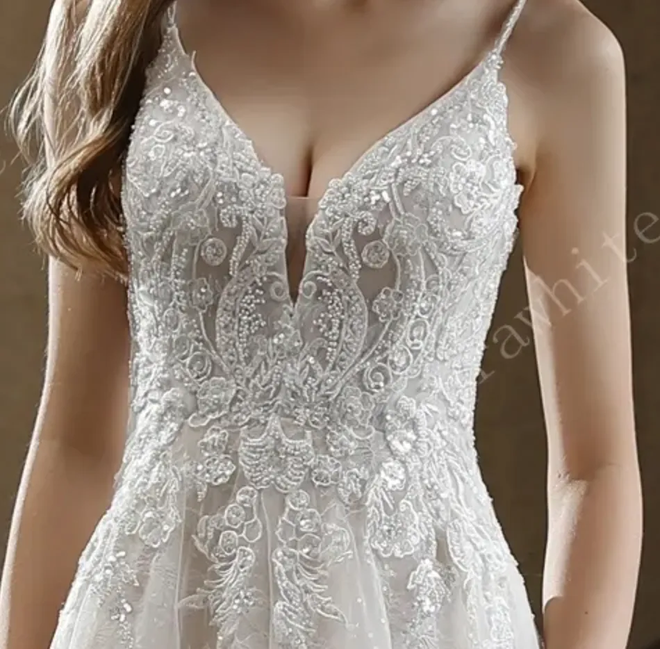 Beaded A-Line Wedding Dress with Spaghetti Straps