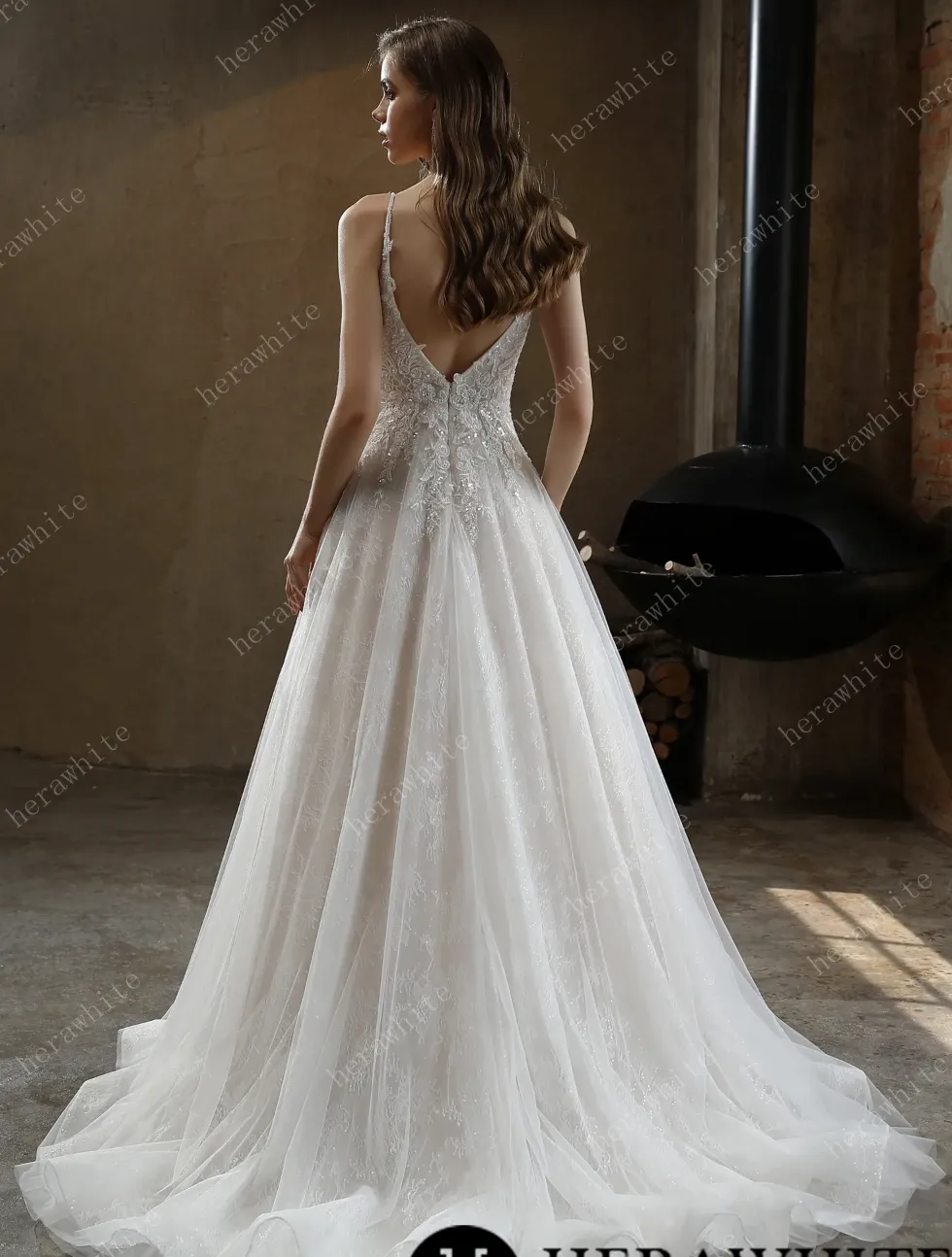 Beaded A-Line Wedding Dress with Spaghetti Straps