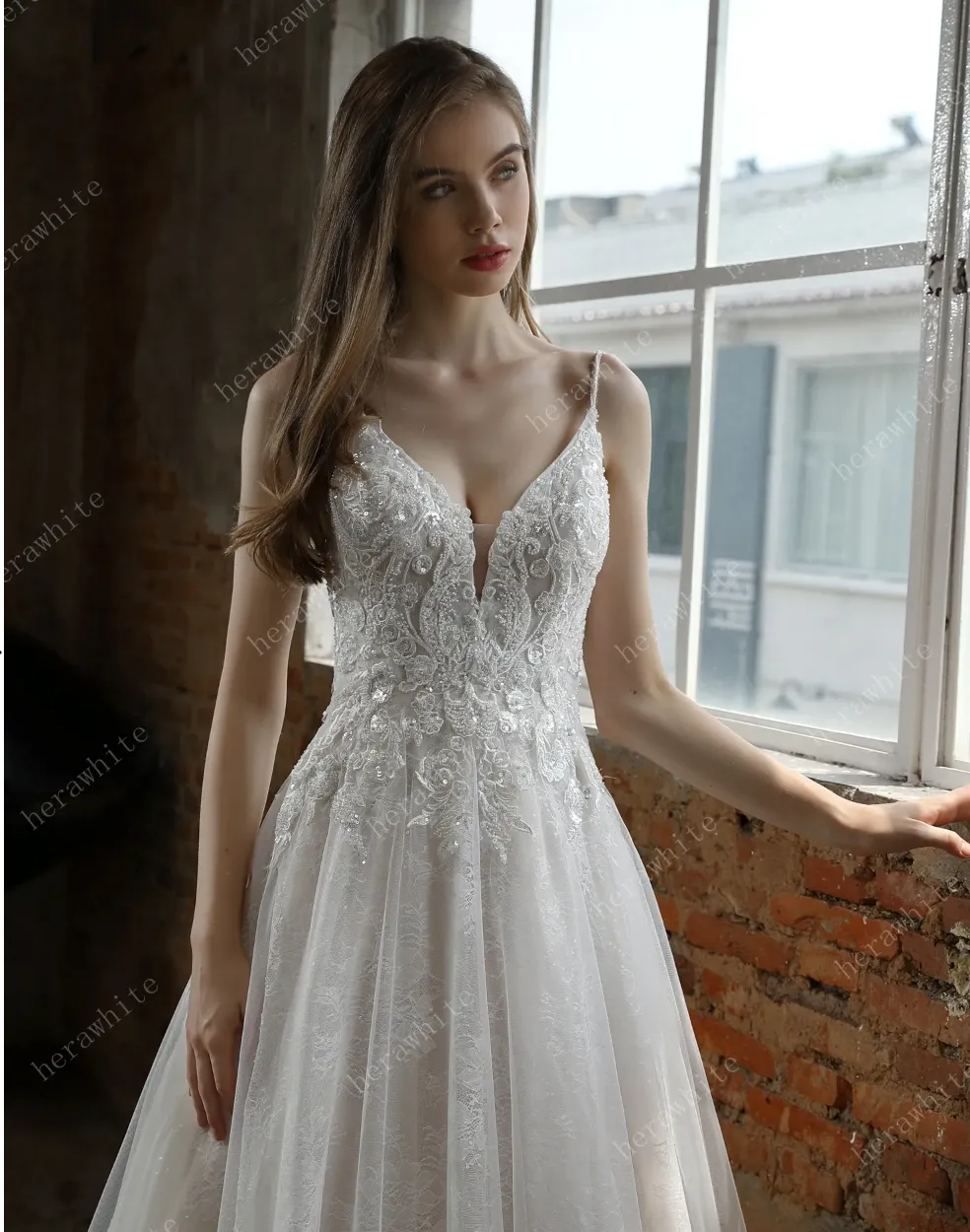 Beaded A-Line Wedding Dress with Spaghetti Straps