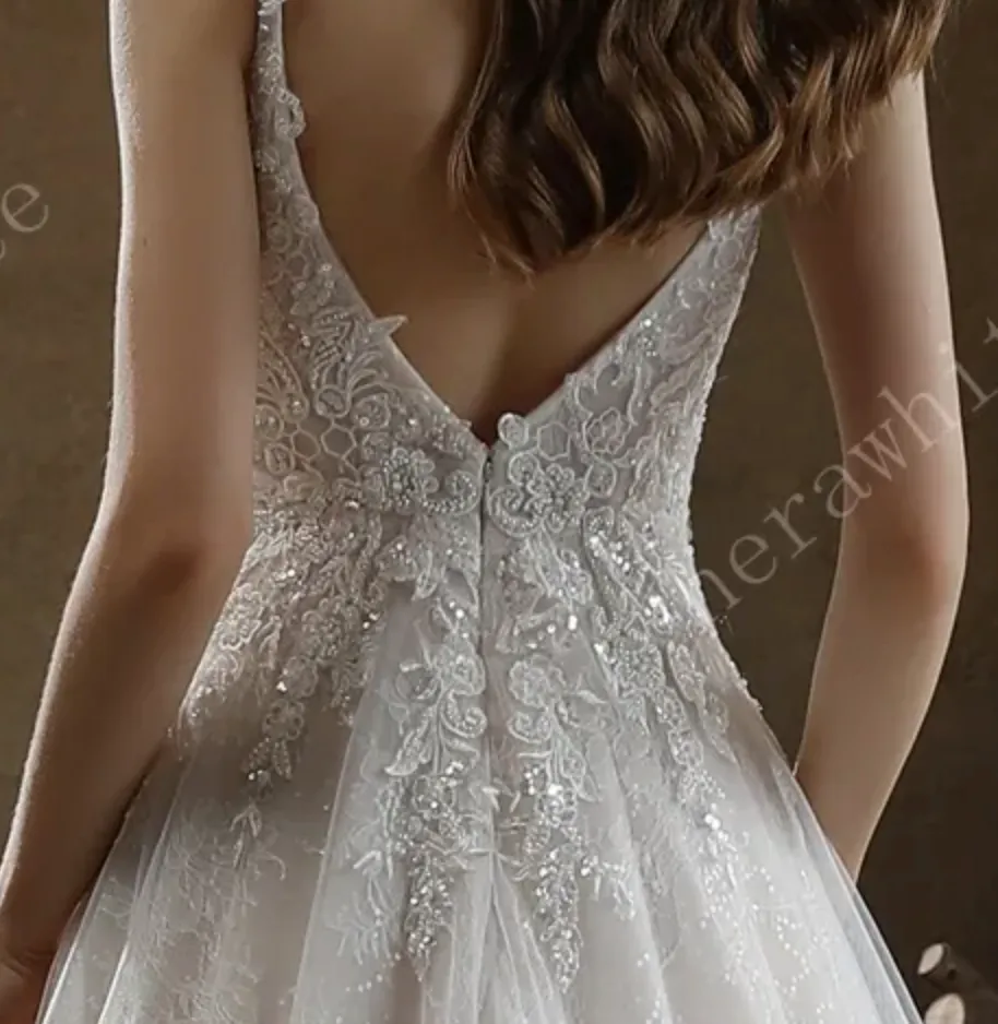 Beaded A-Line Wedding Dress with Spaghetti Straps