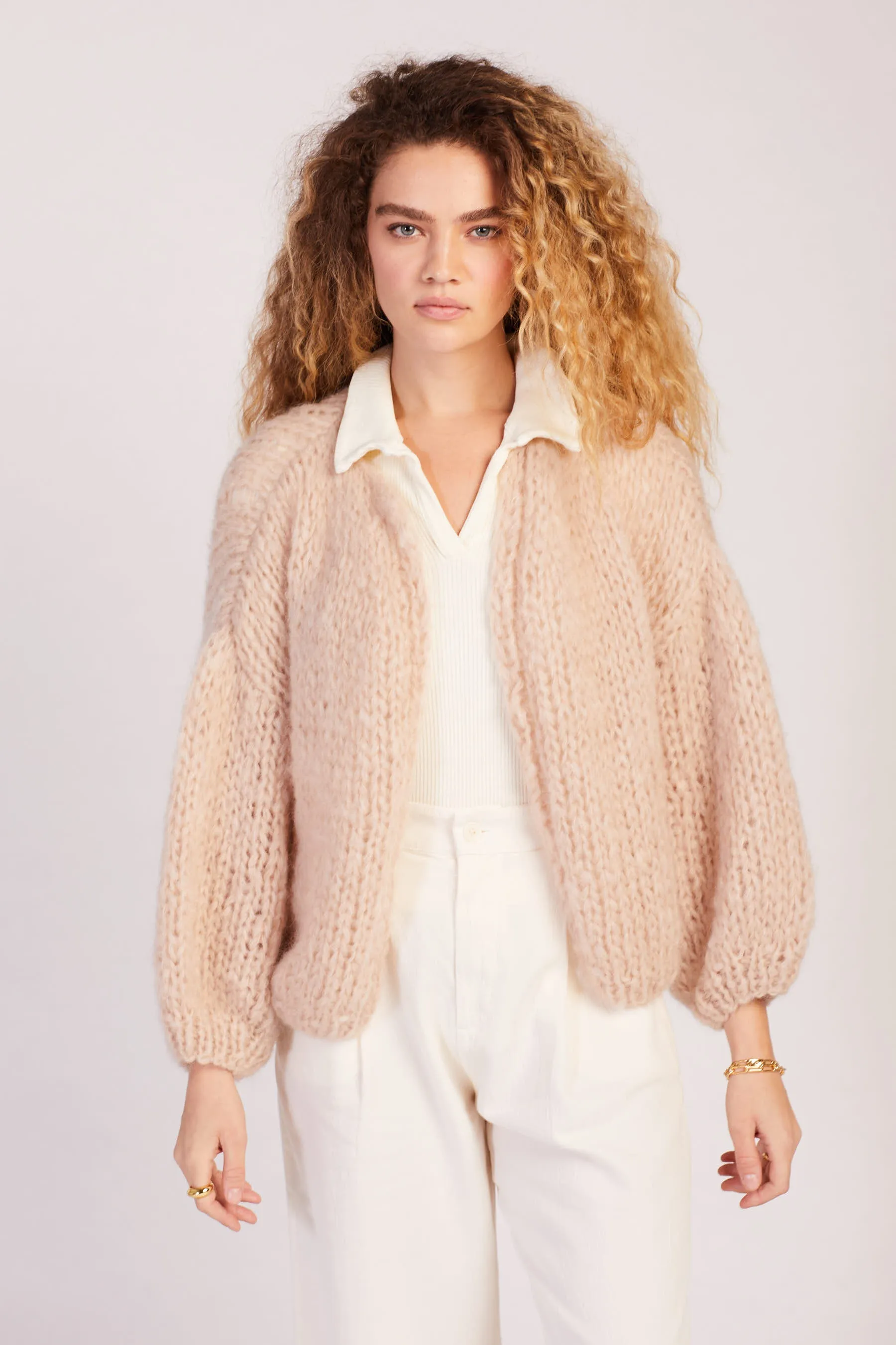 Beige Big Bomber Cardigan