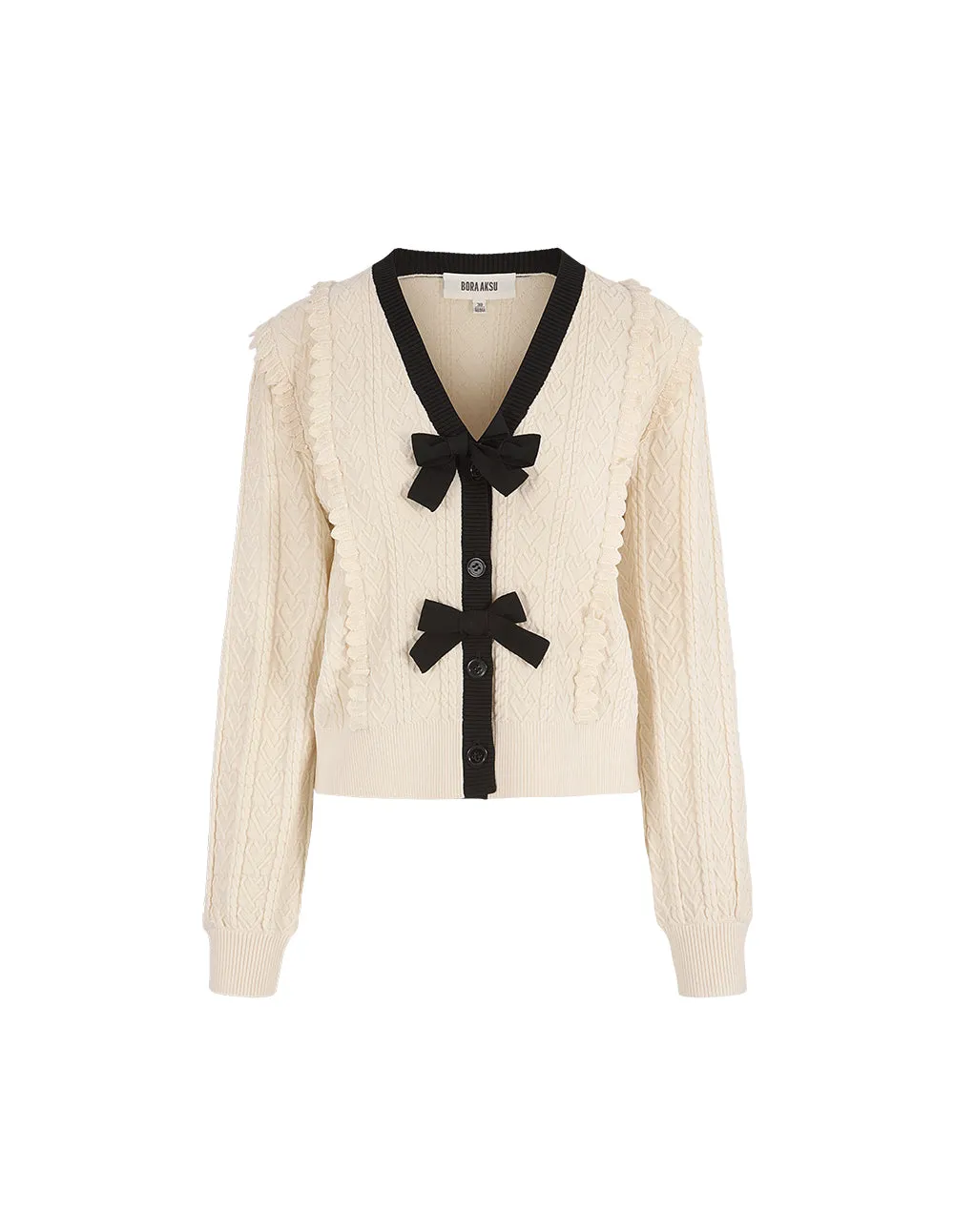 BORA AKSU Contrasting Color Bow Buttons Knitted Cardigan