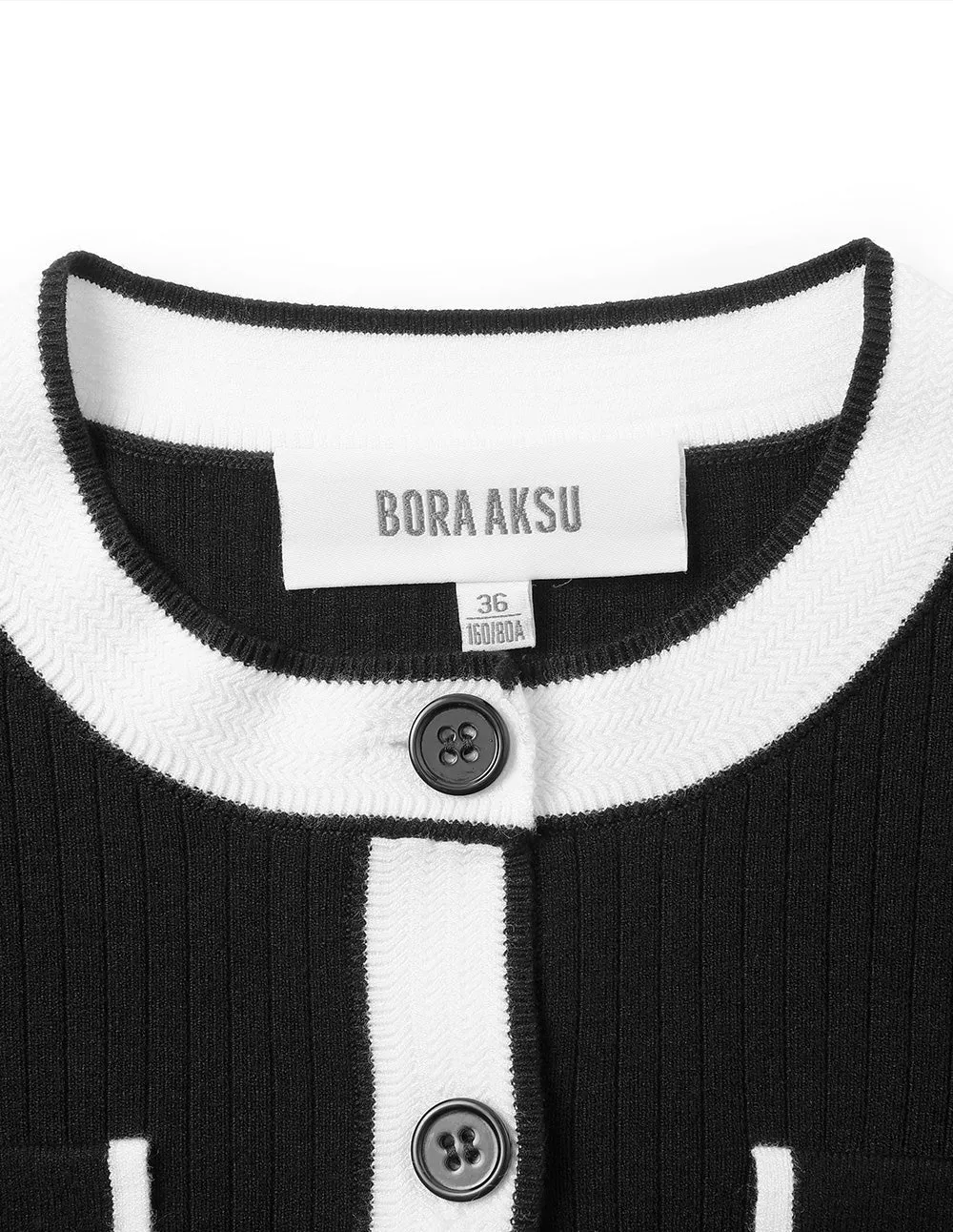 BORA AKSU French Simple Colour Block Crew Neck Knitted Cardigan