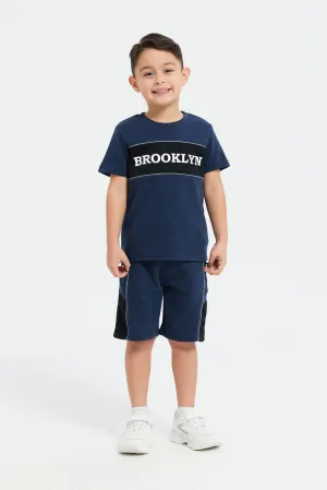 Boys Navy Printed Casual Set (2 Piece)