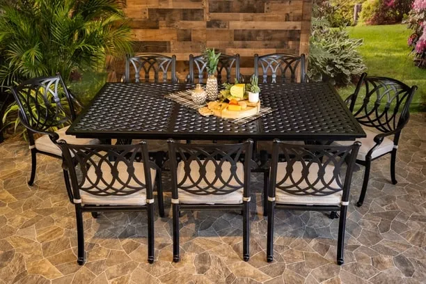 CHELSEA 9 PIECE DINING SET - 48" x 84"-127" Extension Weave Dining Table and 8 Chairs