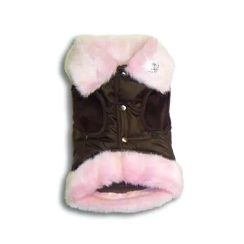 Chocolate Parka/Pink Fur Dog Coat