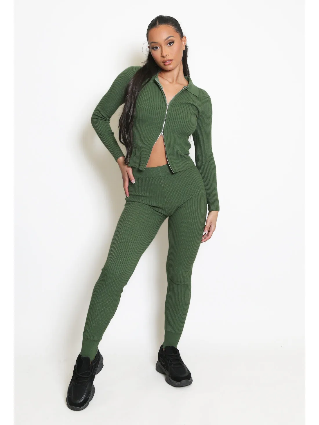 Double Zip  Knitted Lounge set