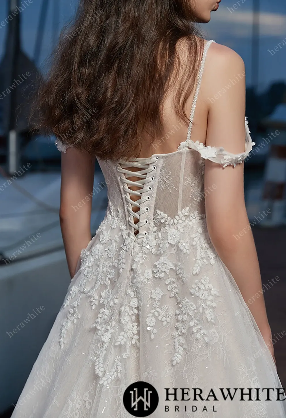 Floral V-Neck Wedding Dress with Corset Back