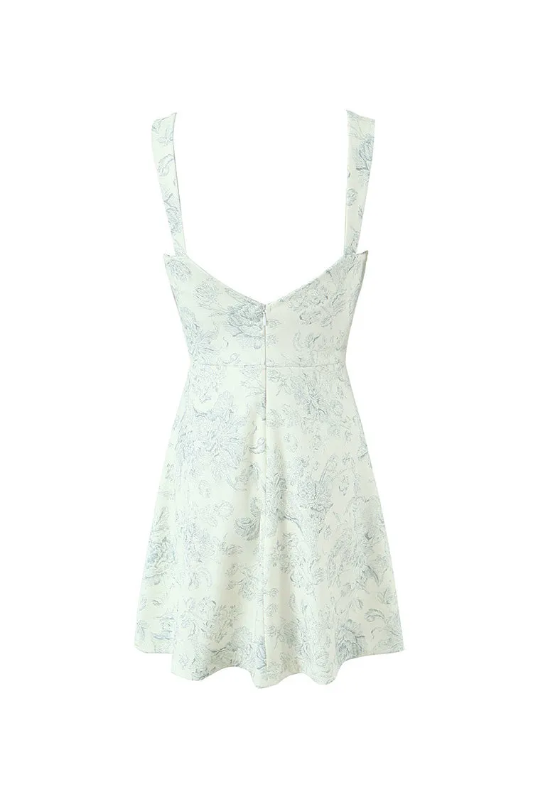 Flowy Sweetheart Bustier Suspender Strap Floral Printed Skater Mini Sundress