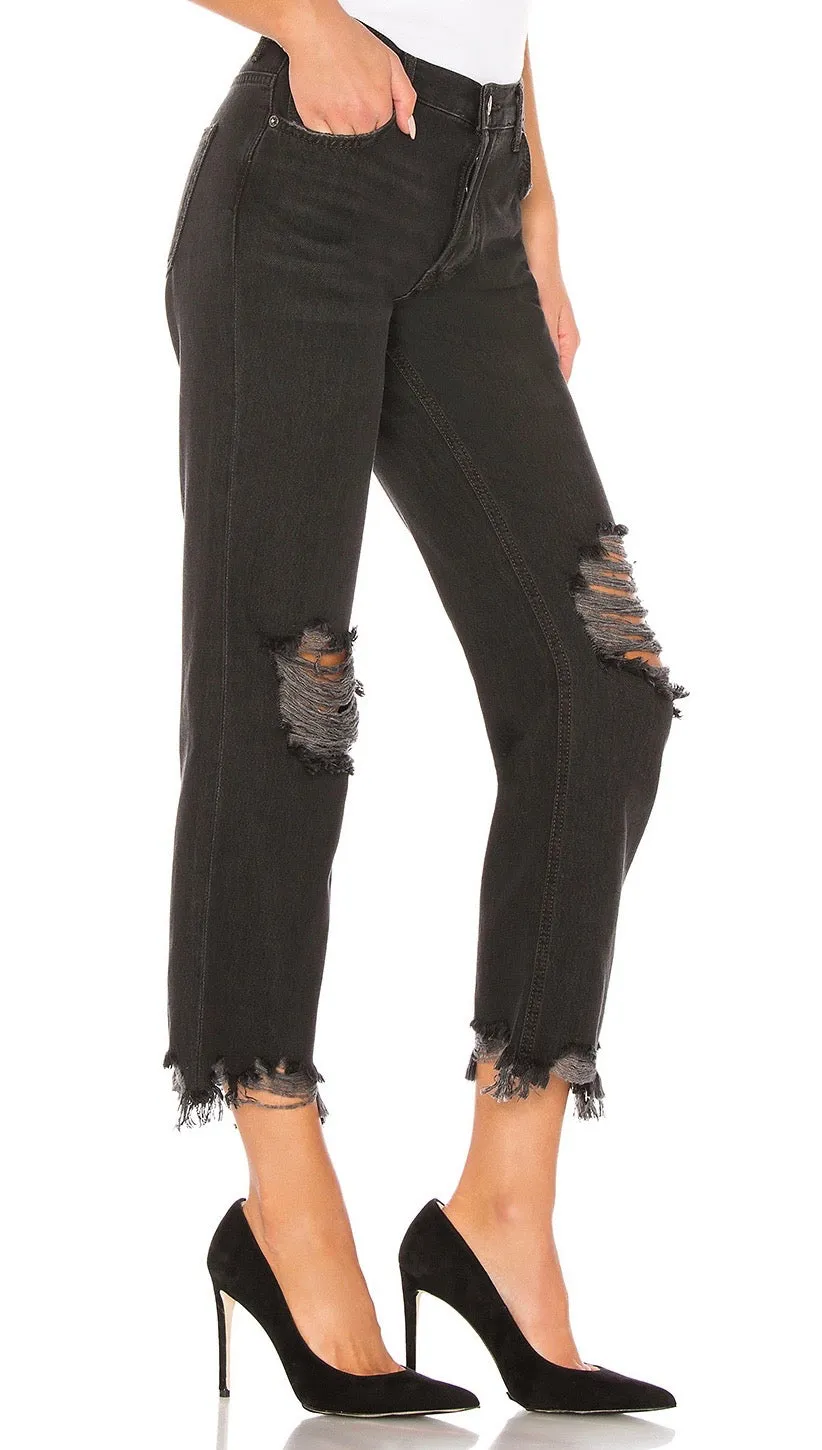 Free People Maggie Mid Rise Straight Leg Black