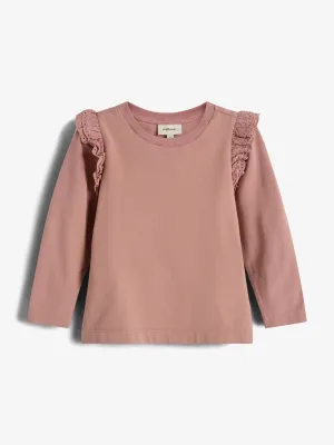 Frill Cap Jersey Blouse - Little - Dusty Rose