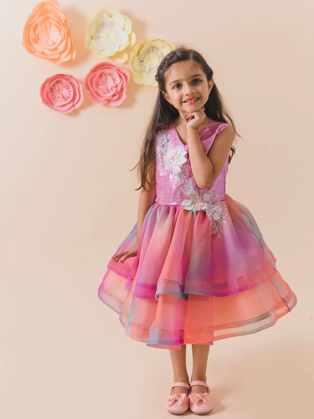 Girls Floral Net Dress - Ps Peaches