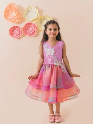 Girls Floral Net Dress - Ps Peaches