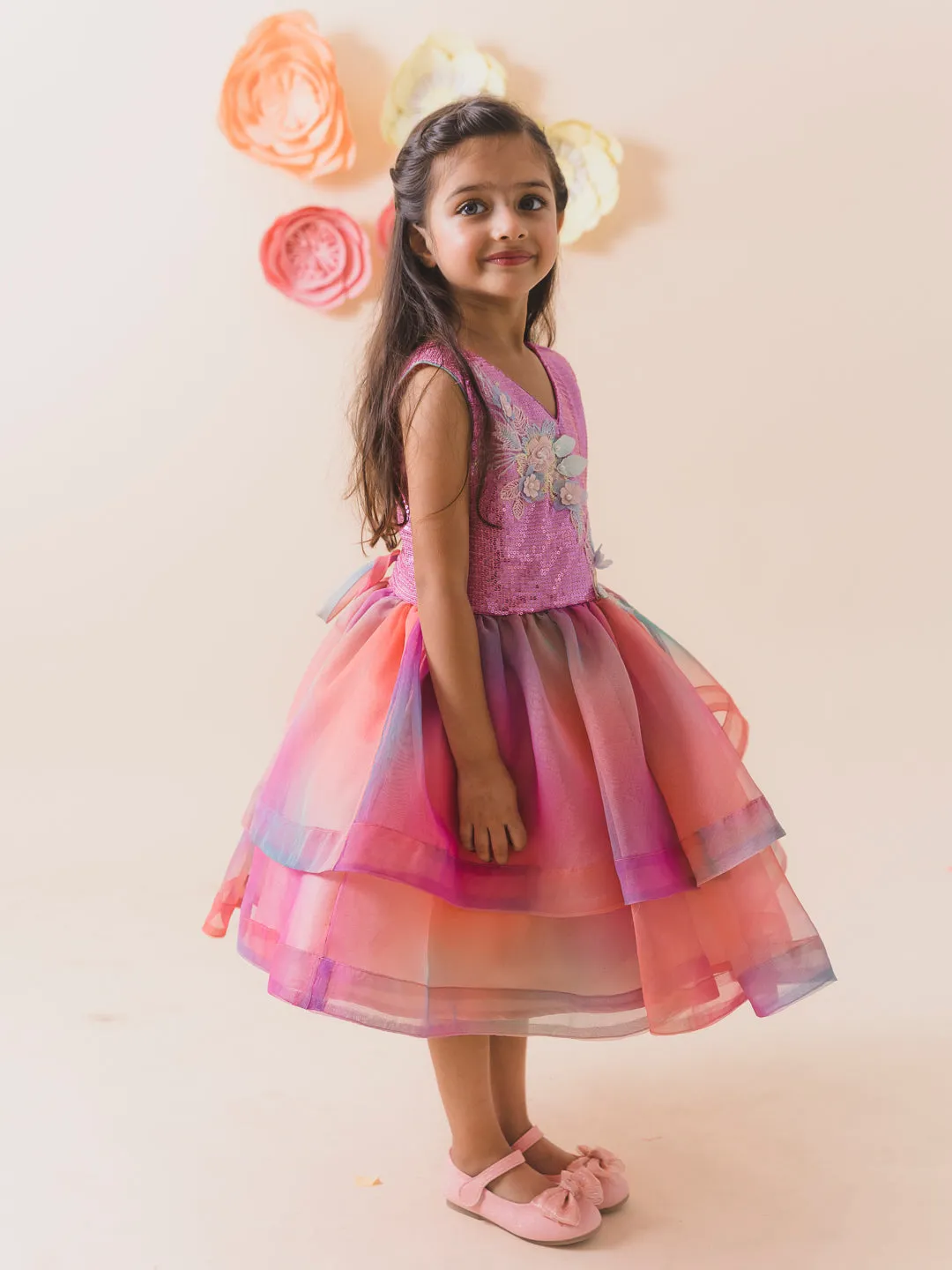 Girls Floral Net Dress - Ps Peaches