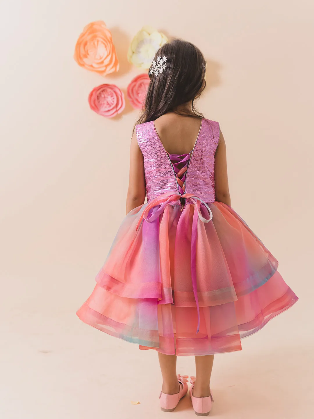 Girls Floral Net Dress - Ps Peaches