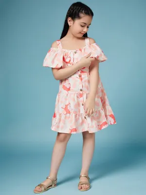 Girls Floral Puff Sleeve Dress - Ps Peaches