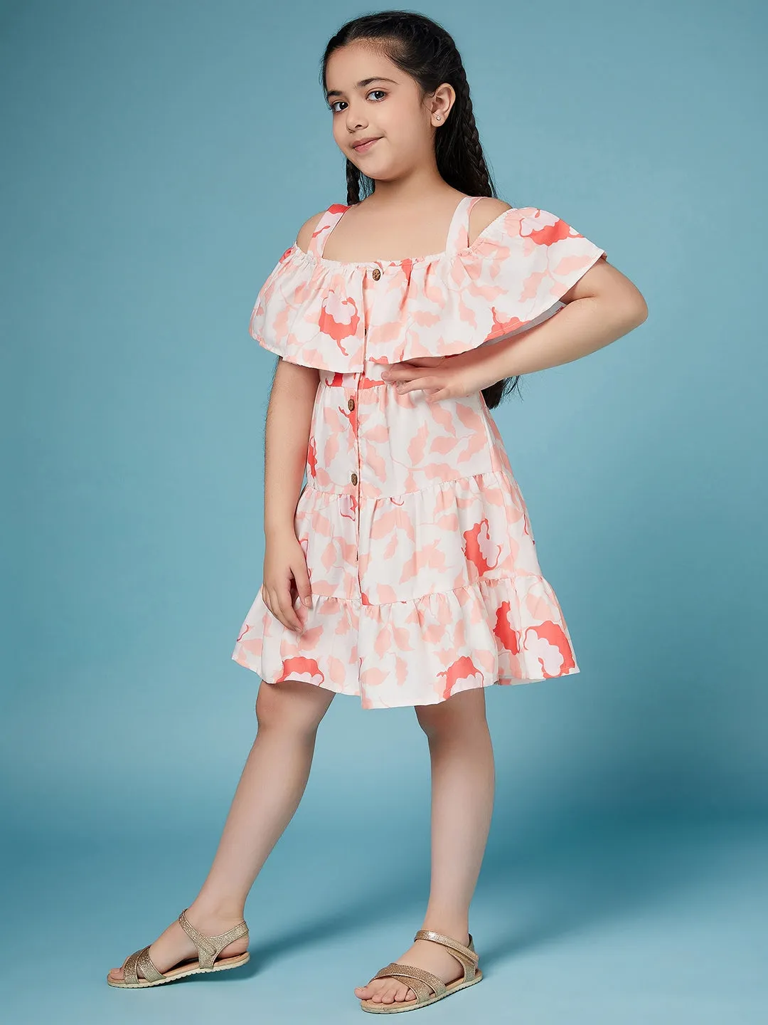 Girls Floral Puff Sleeve Dress - Ps Peaches