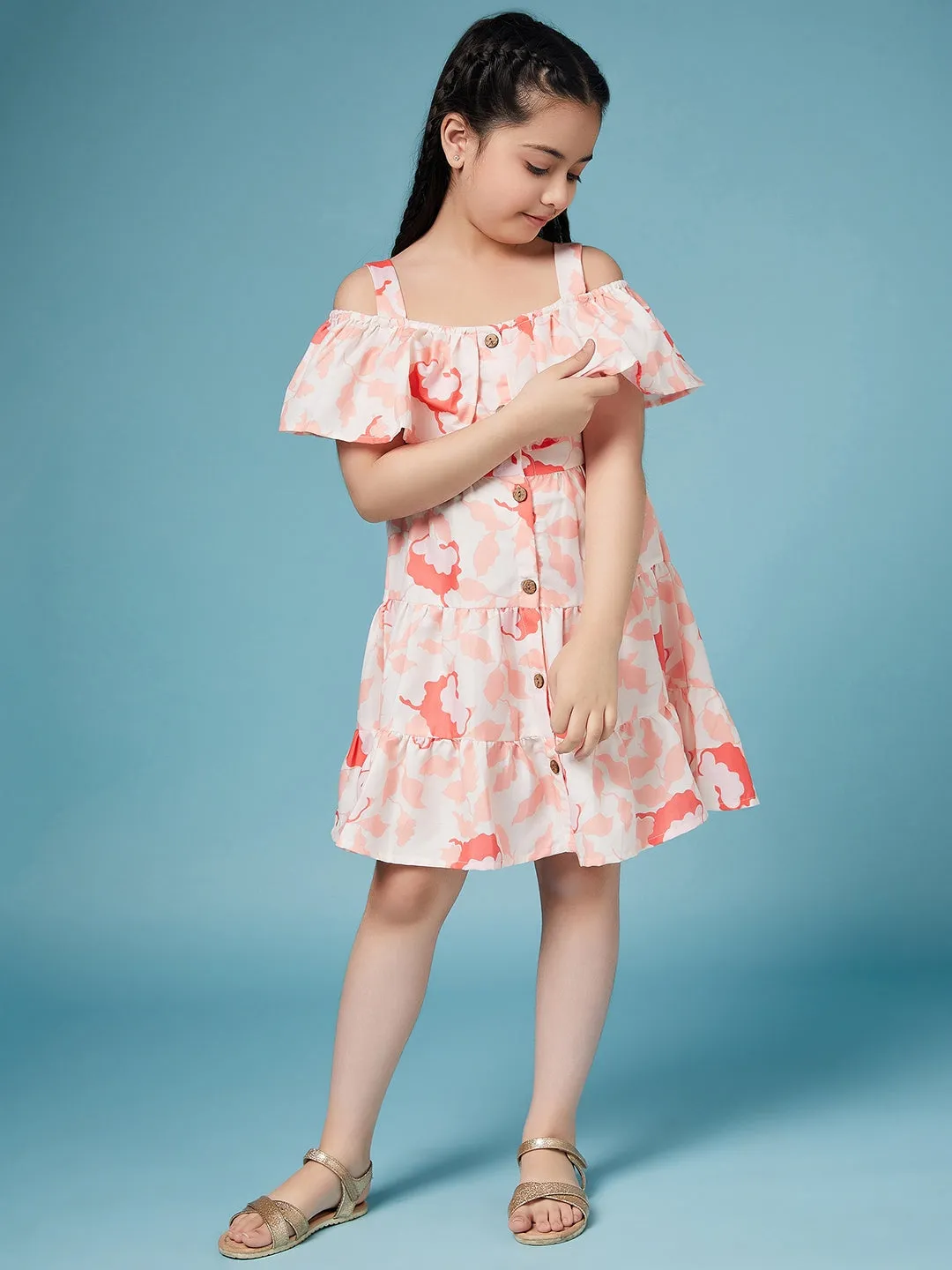 Girls Floral Puff Sleeve Dress - Ps Peaches