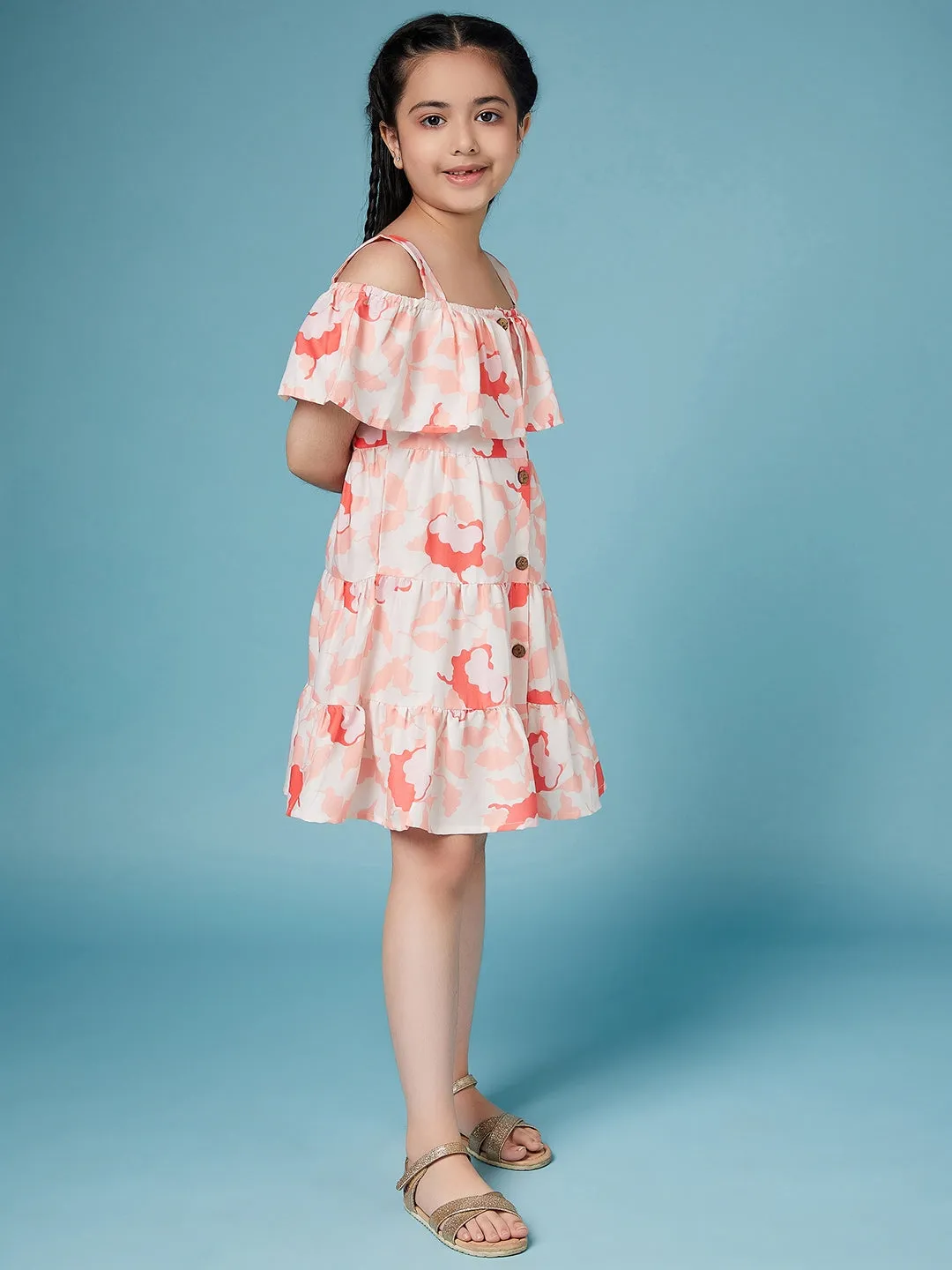 Girls Floral Puff Sleeve Dress - Ps Peaches