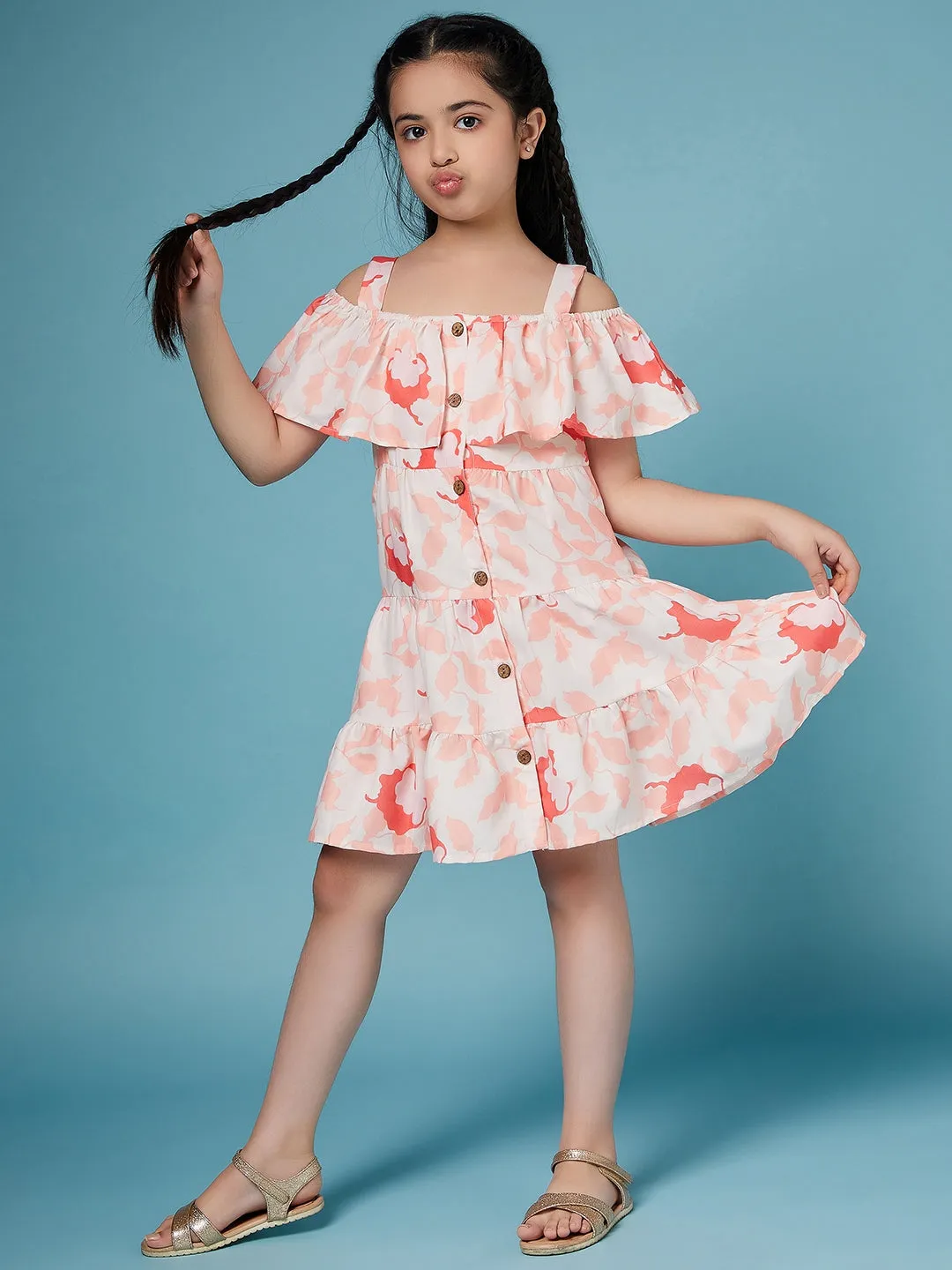 Girls Floral Puff Sleeve Dress - Ps Peaches