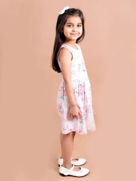 Girls Pink Green Floral Dress - Ps Peaches