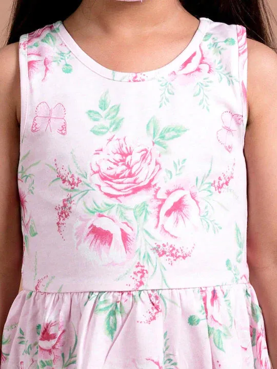 Girls Pink Green Floral Dress - Ps Peaches