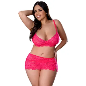 Magic Silk Get It Girl Bra, Skirt & Thong Set Diva Pink Queen Size