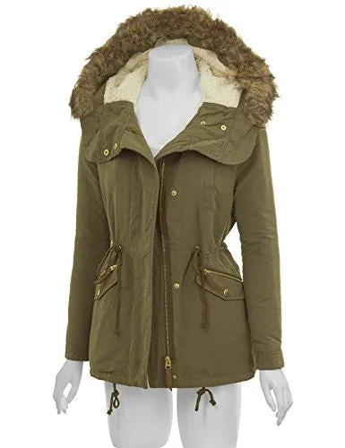 MBJ WJC1251 Womens Warm Winter Hooded Parka Outwear M OLIVE