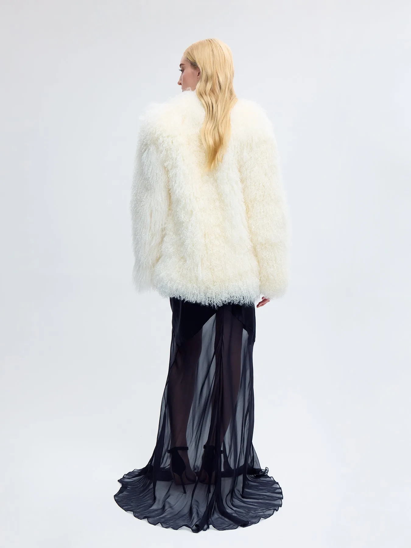 Mongolian Lamb Shearling Coat in Ecru