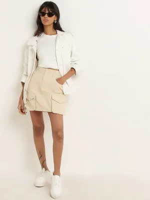 Nuon Beige Cotton Cargo A-Line Skirt