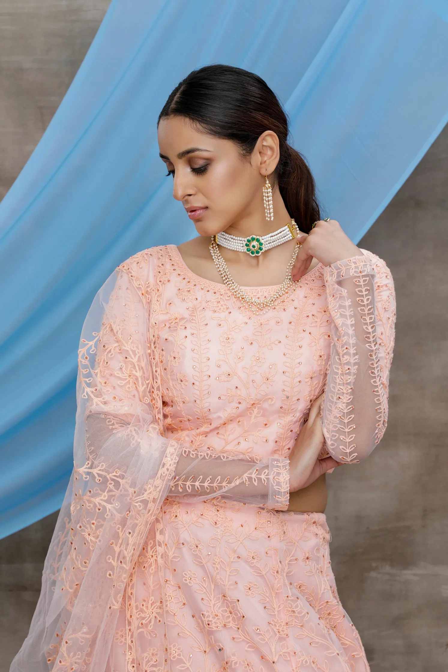 Peach Lehenga Choli Thread embroidered with stone pasting And Bridal Net, Party Wears, Bridesmaid, Indian Tradition Function Lehenga Choli