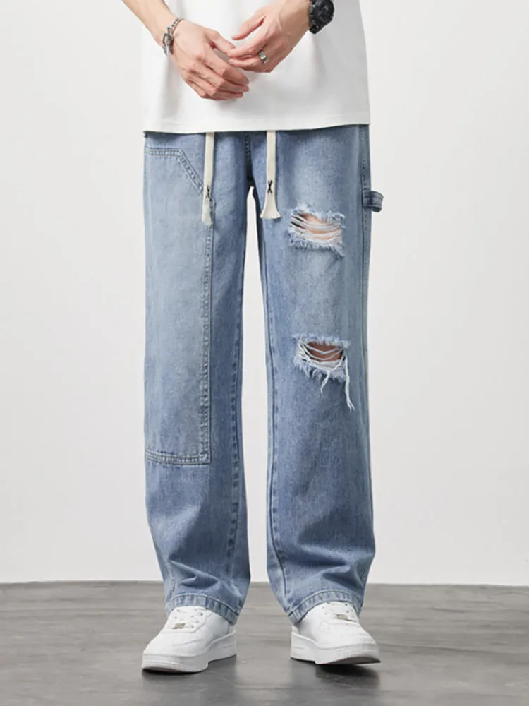 Retro Ripped Casual Straight-Leg Jeans