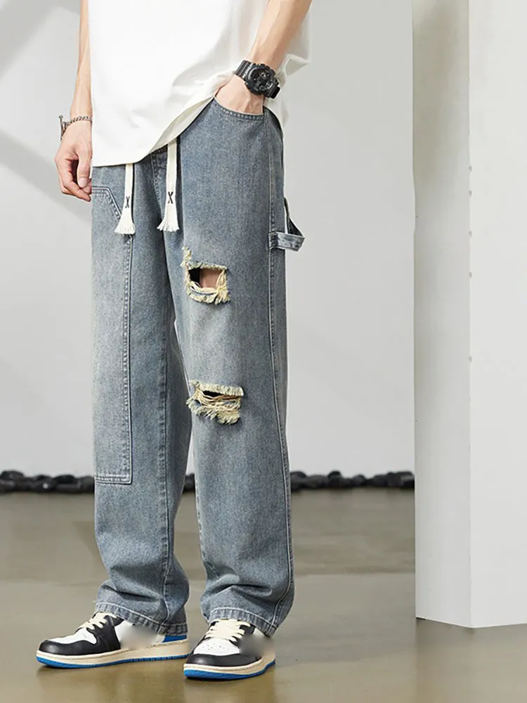 Retro Ripped Casual Straight-Leg Jeans