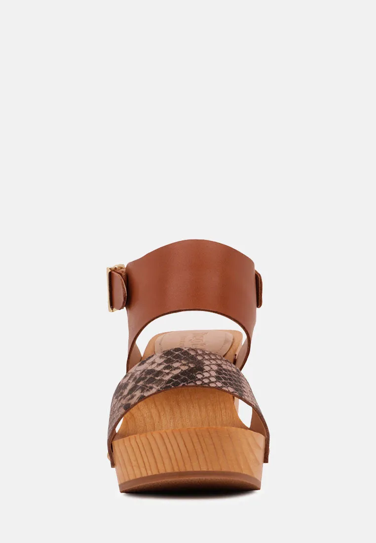 SAMARA Tan Printed Leather Strap Sandals