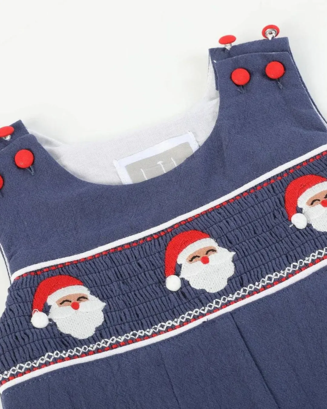 Santa Smocked Overalls Navy