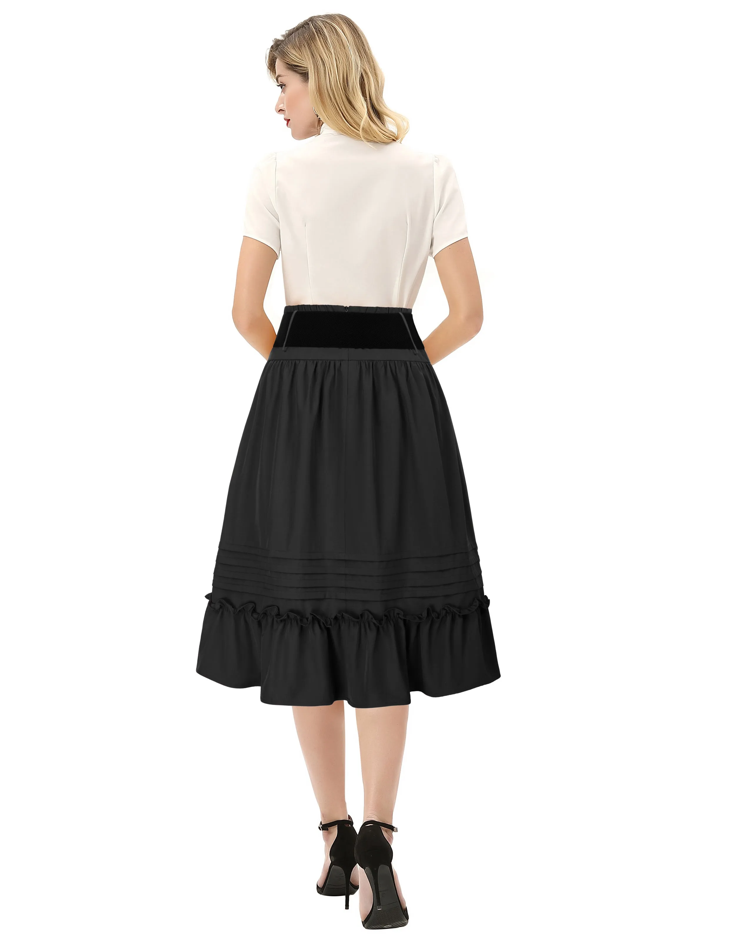 Seckill Offer⌛Belt Decorated Skirt Elastic High Waist Tiered  A-Line Skirt