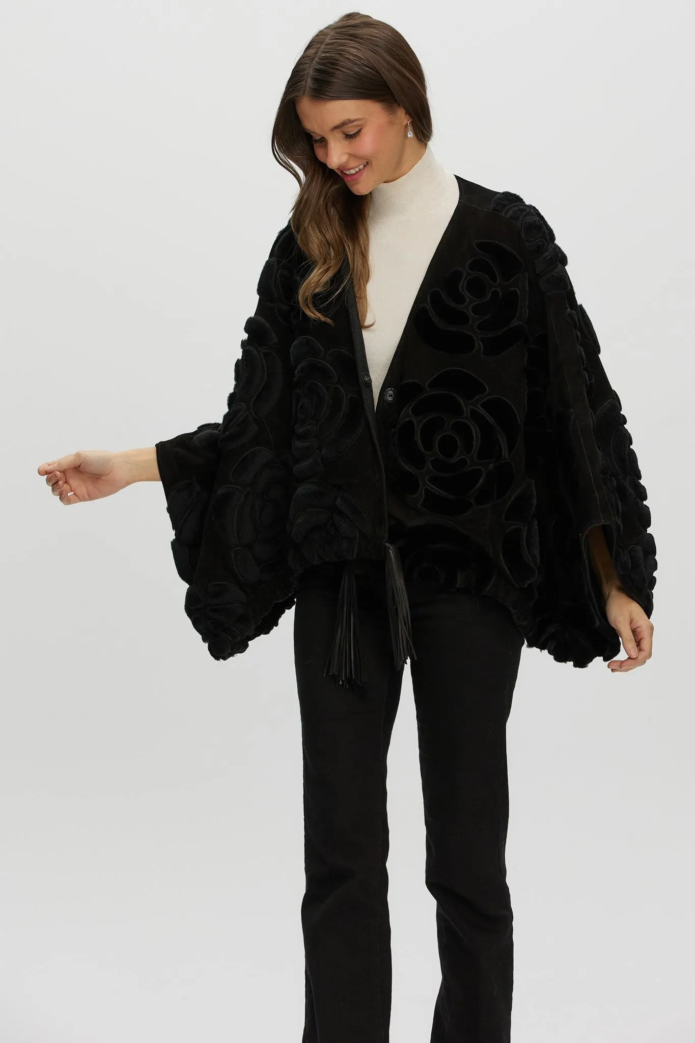 Select Shearling/Suede Lamb Floral Embroidered Jacket Reversible To Loro Piana Cashmere & Wool