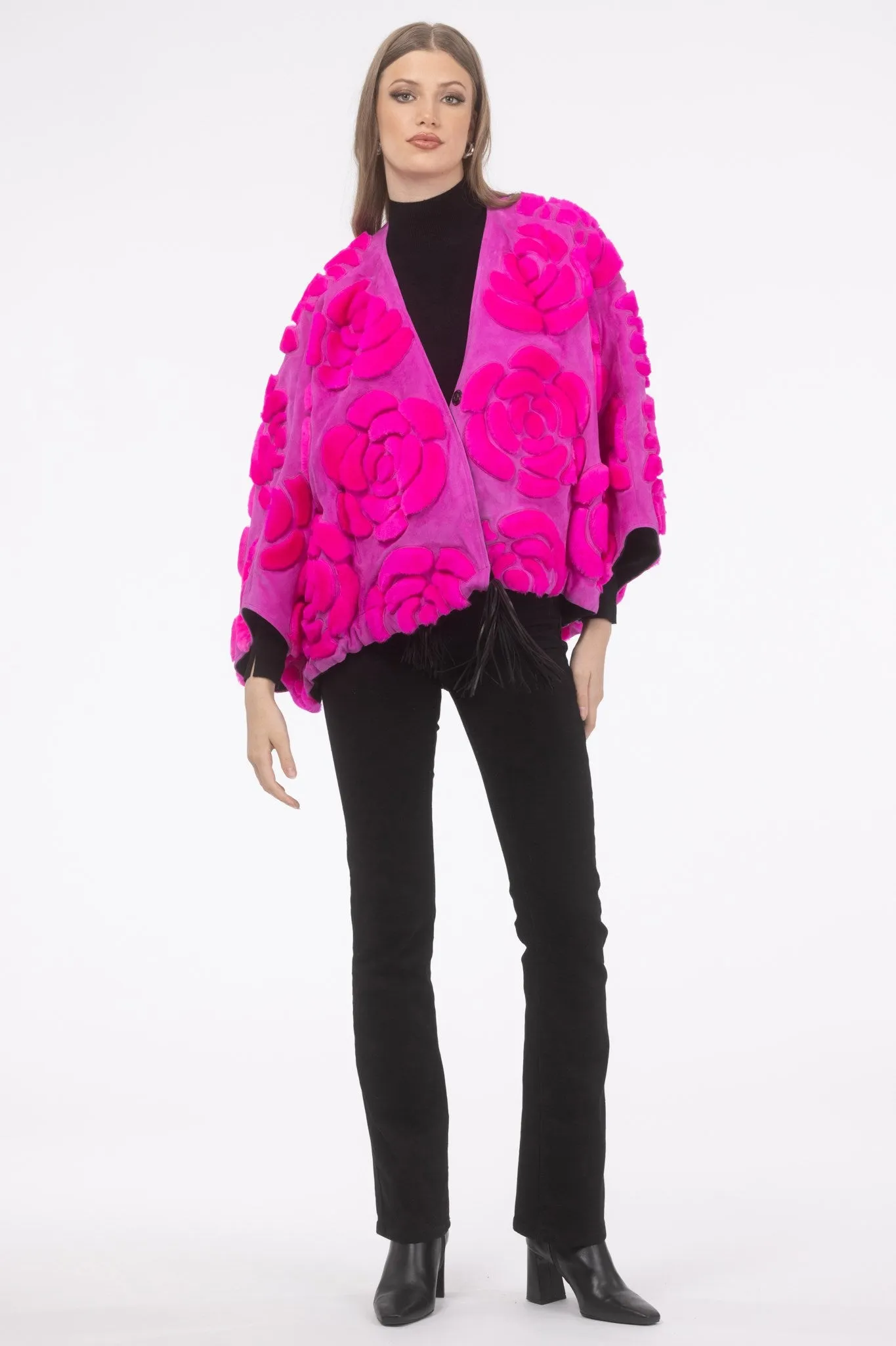 Select Shearling/Suede Lamb Floral Embroidered Jacket Reversible To Loro Piana Cashmere & Wool