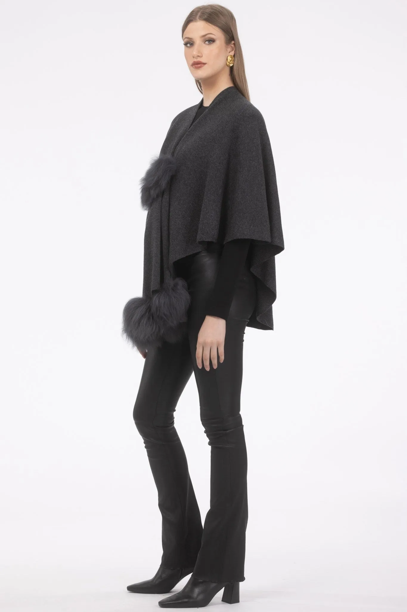 Select Wool Capelet with Select Lamb Poms