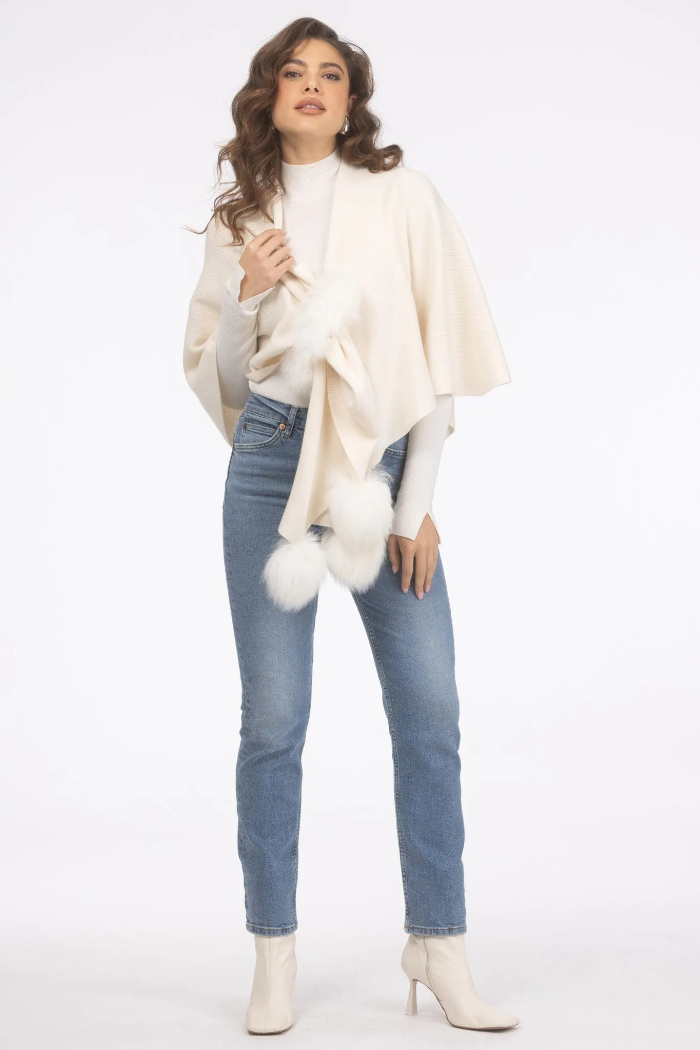 Select Wool Capelet with Select Lamb Poms