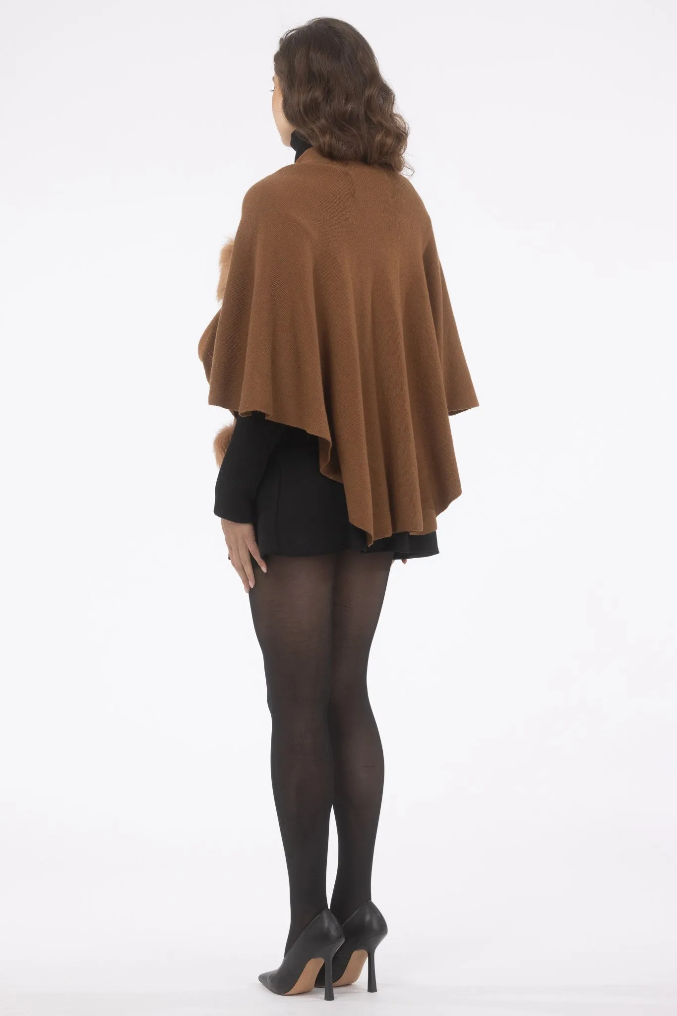 Select Wool Capelet with Select Lamb Poms