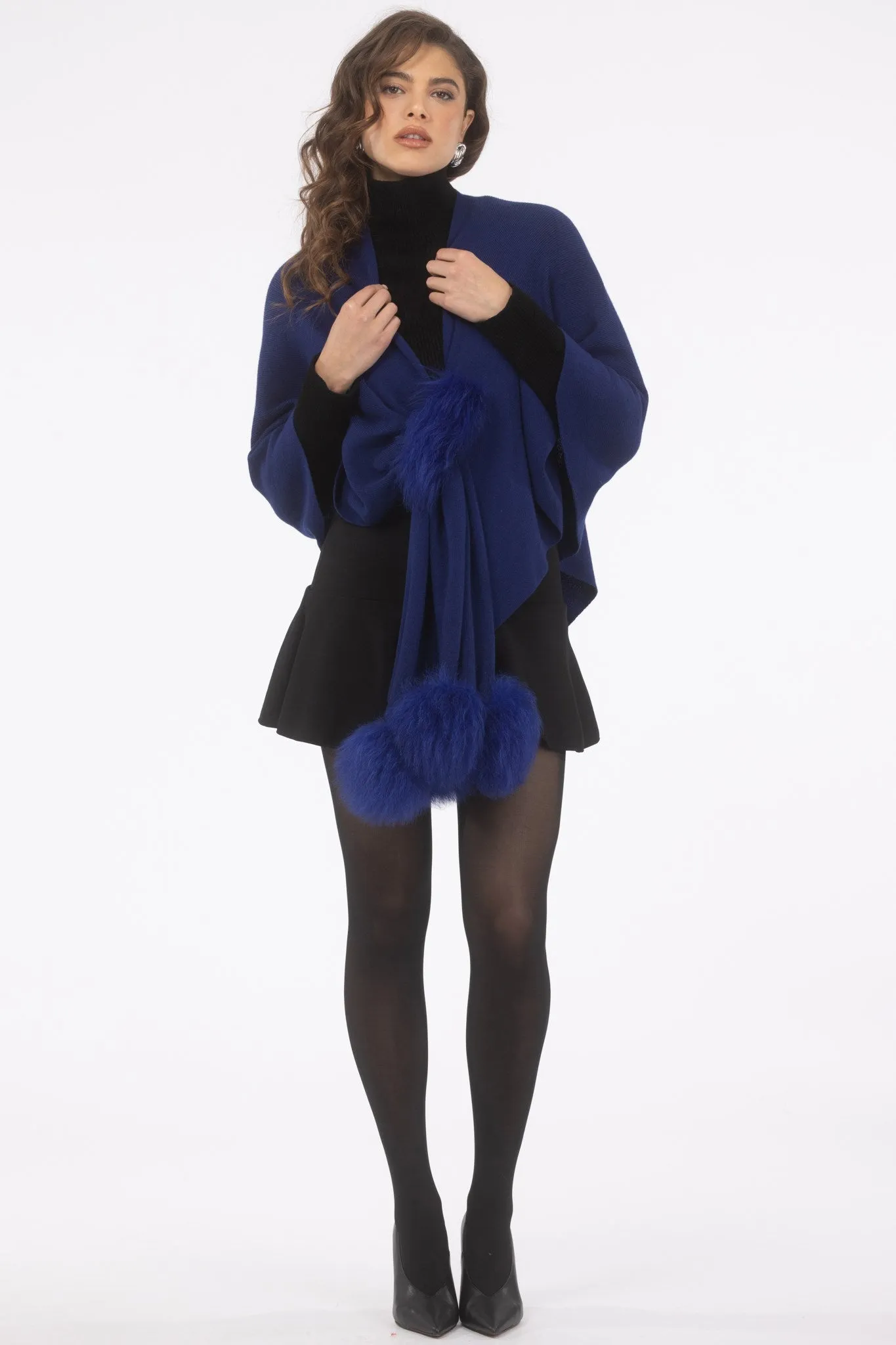 Select Wool Capelet with Select Lamb Poms