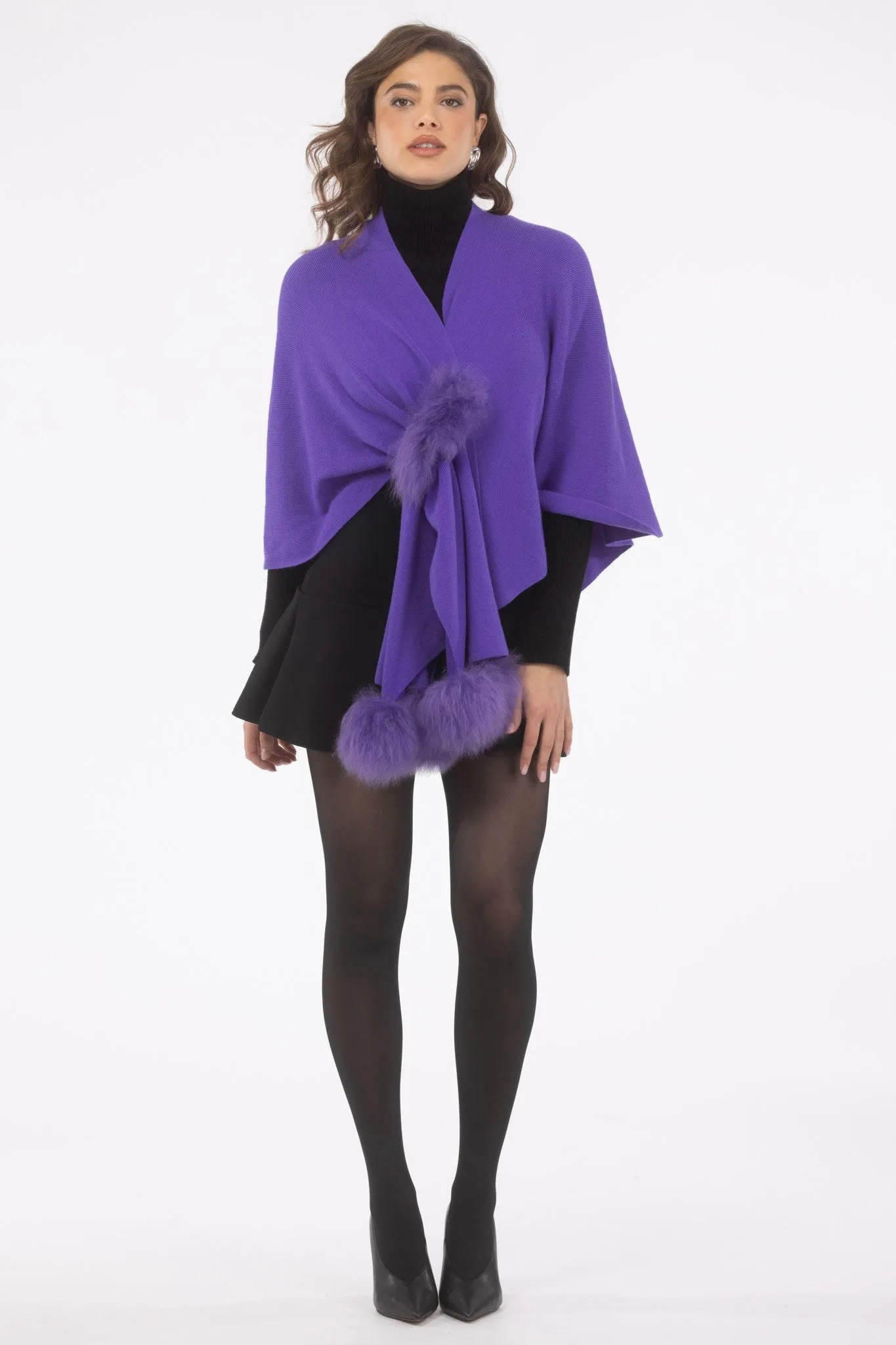 Select Wool Capelet with Select Lamb Poms