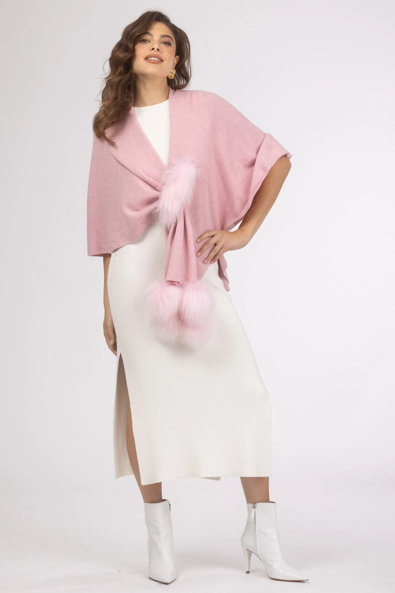 Select Wool Capelet with Select Lamb Poms