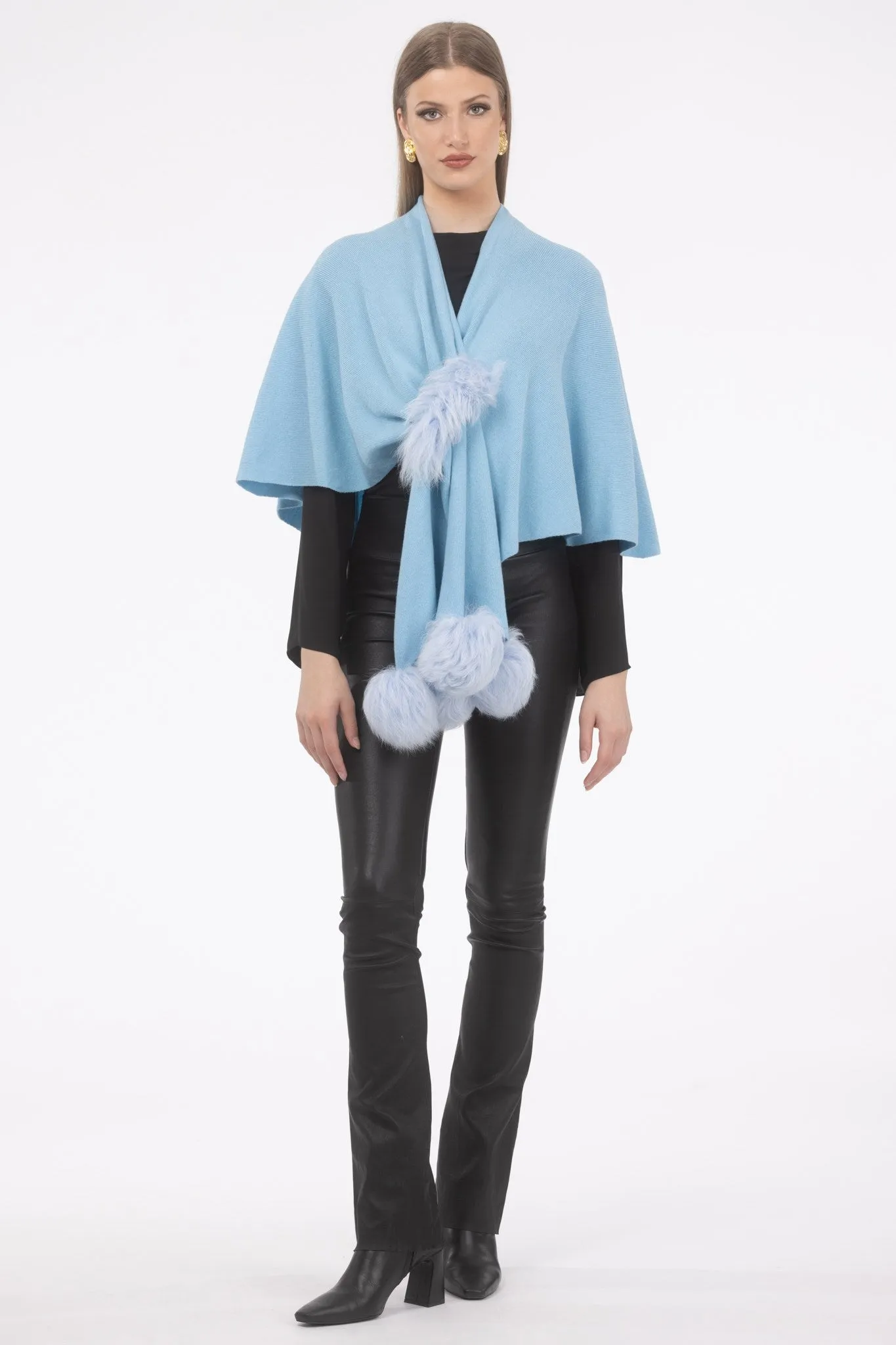 Select Wool Capelet with Select Lamb Poms